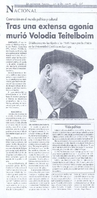 Tras una extensa agonía murió Volodia Teitelboim