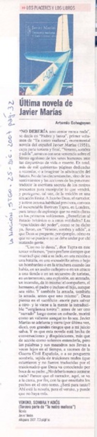 Última novela de Javier Marías