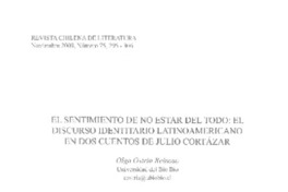 El sentimiento de no estar del todo: El discurso identitario latinoamericano en dos cuentos de Julio Cortázar