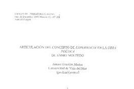 Articulación del concepto de Experiencia en la Obra poética de Ennio Moltedo