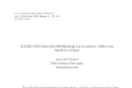 Elementos para considerar la ciudad itópica de Manuel Rojas