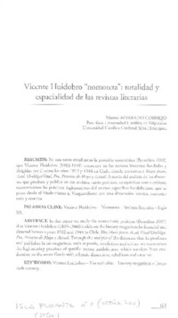 Vicente Huidobro "Nomoteta": totalidad y especialidad de las revistas literarias