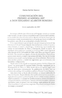 Comunicación del Premio Academia 2007 a Don Edgardo Alarcón Romero