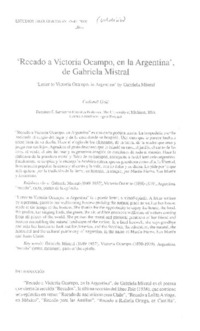 "Recado a Victoria Ocampo, en la Argentina", de Gabriela Mistral