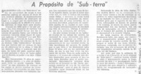 A propósito de "Sub Terra"