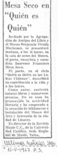 Mesa Seco en "quién es quién".