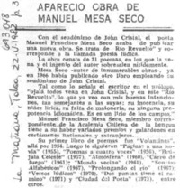 Apareció obra de Manuel Mesa Seco.