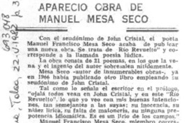 Apareció obra de Manuel Mesa Seco.