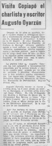 Visita Copiapó el charlista y escritor Augusto Oyarzún.