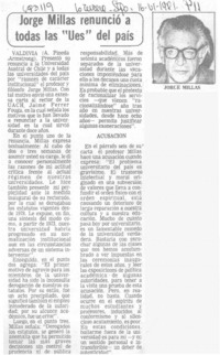 Jorge Millas renunció a todas las "Ues" del país