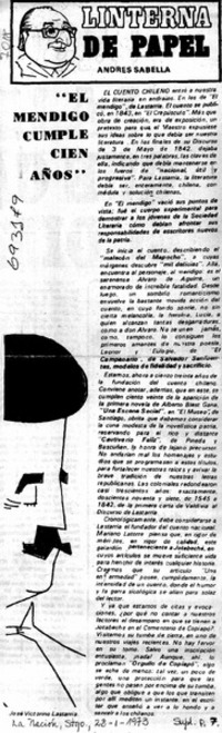 "El mendigo" cumple cien años