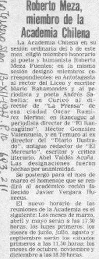 Roberto Meza miembro de la Academia Chilena.