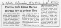 Poetisa Ruth Eliana Merino entrega hoy su primer libro.