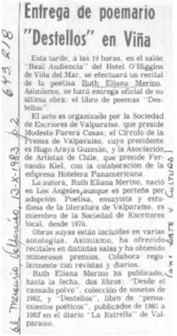 Entrega de poemario "Destellos" en Viña