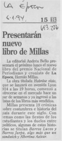Presentarán nuevo libro de Millas.