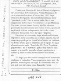 Jorge Mendoza Enríquez: "El angel que me mira desde un espejo roto"