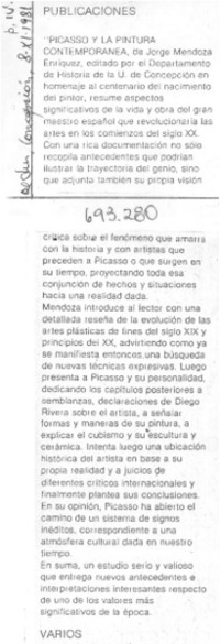 Picasso y la pintura contemporánea.