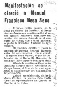 Manifestación se ofreció a Manuel Francisco Mesa Seco.