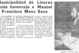 Municipalidad de Linares rinde homenaje a Manuel Francisco Mesa Seco.