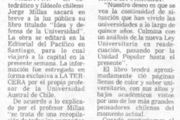 Libro sobre la universidad publicará J. Millas.
