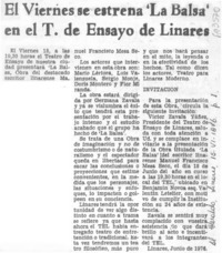 El Viernes se estrena "la balsa" en el T. de Ensayo de Linares.