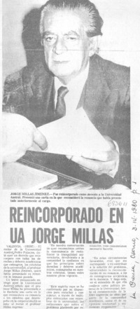 Reincorporado en UA Jorge Millas.