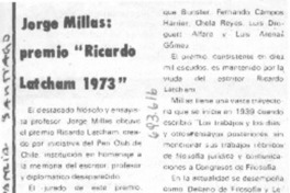 Jorge Millas: premio "Ricardo Latcham 1973".