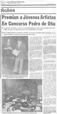 Premian a jóvenes artistas en concurso Pedro de Oña.