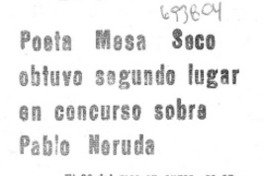Poeta Mesa Seco obtuvo segundo lugar en concurso sobre Pablo Neruda.