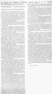 Jorge Millas, "dolorosísima renuncia a la Universidad"