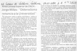 Jorge Millas, "dolorosísima renuncia a la Universidad"