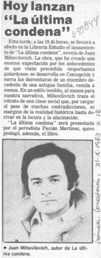 Hoy lanzan "La última condena".