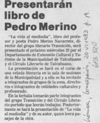 Presentarán libro de Pedro Merino.