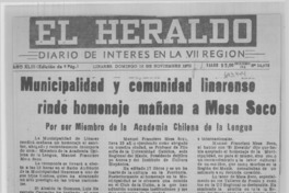 Municipalidad y comunidad linarense rinde homenaje mañana a Mesa Seco.