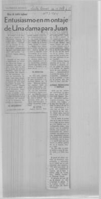 Entusiasmo en montaje de Una dama para Juan.