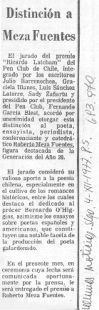 Distinción a Meza Fuentes.