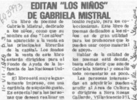 Editan "los niños" de Gabriela Mistral.