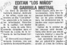 Editan "los niños" de Gabriela Mistral.