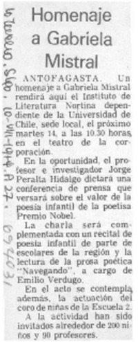 Un Homenaje a Gabriela Mistral.