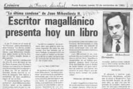 Escritor magallánico presenta hoy un libro.