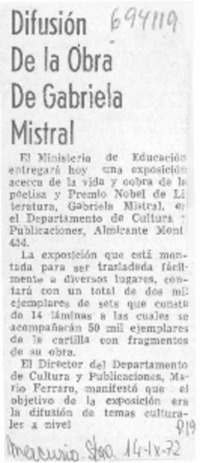 Difusión de la obra de Gabriela Mistral.