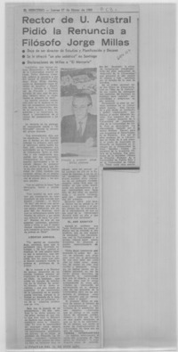Rector de U. Austral pidió la renuncia a filósofo Jorge Millas