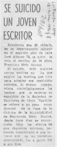 Se suicidó un joven escritor.