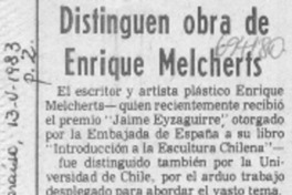 Distinguen obra de Enrique Melcherts.