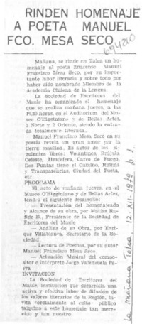 Rinden homenaje a poeta Manuel Fco. Mesa Seco.
