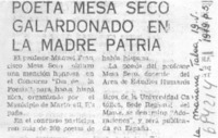 Poeta Mesa Seco galardonado en la madre patria.
