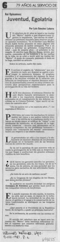 Juventud, egolatría