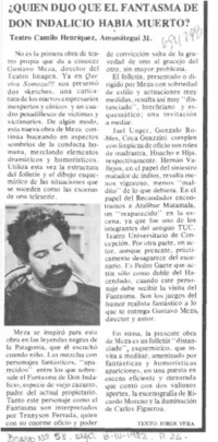 Quién dijo que el fantasma de don Indalicio había muerto?