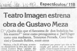 Teatro Imagen estrena obra de Gustavo Meza.