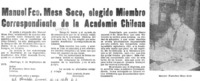 Manuel Fco. Mesa Seco, elegido Miembro Correspondiente de la Academia Chilena.